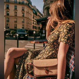 Robe VIVIENNE Sezane black yellow green floral midi dress